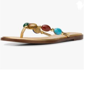 miss left Gold Jewelled Strap Open Toe Flip Flops Insole Slip on Thong Sandals